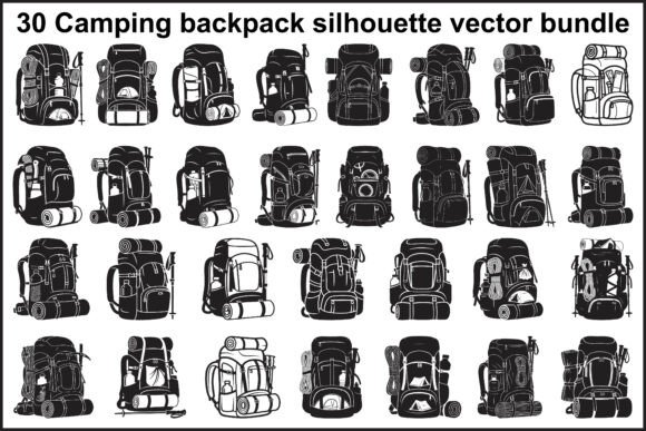 30 Camping Backpack Silhouette Vector