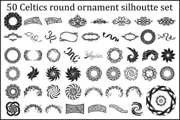 50 Celtic Round Ornament Silhouette Set: Graphics & Illustrations