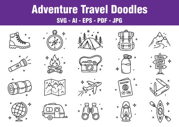 Adventure Travel Doodles: Hand-Drawn Graphics & Illustrations