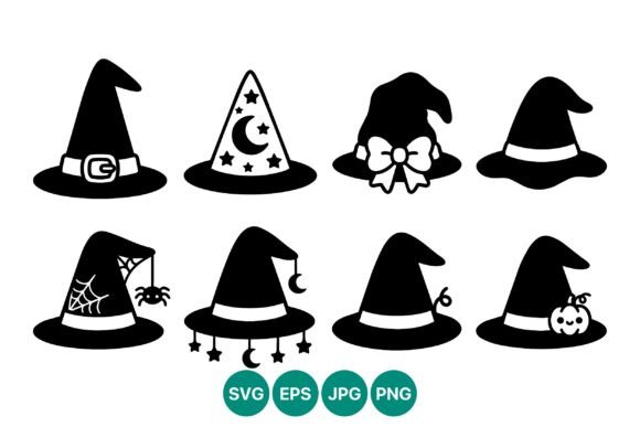 Black Silhouette Witch Hats Halloween Graphics
