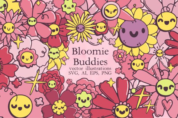 Bloomie Buddies: Cute Flower Graphics & Illustrations