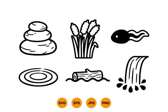 Calm Water Nature Clipart Set: Minimalist Graphics & Illustrations