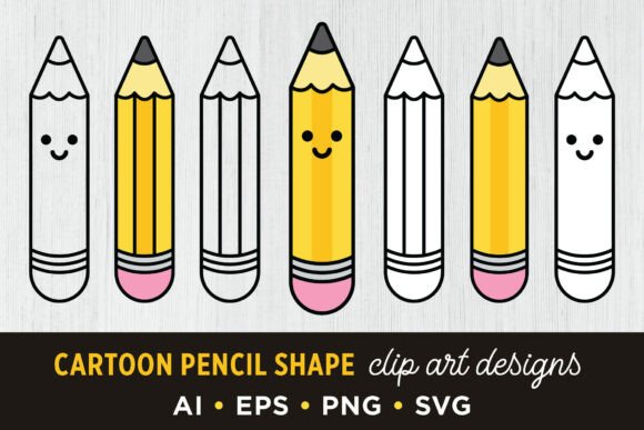 Cartoon Pencil Clip Art Set: Graphics & Illustrations for Creative Sellers