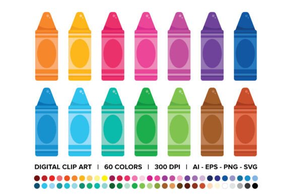 Chunky Crayon Clip Art Set: Graphics & Illustrations for Creative Sellers