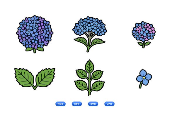 Colorful Hydrangea Flower Clipart: Graphics for Local Business Branding