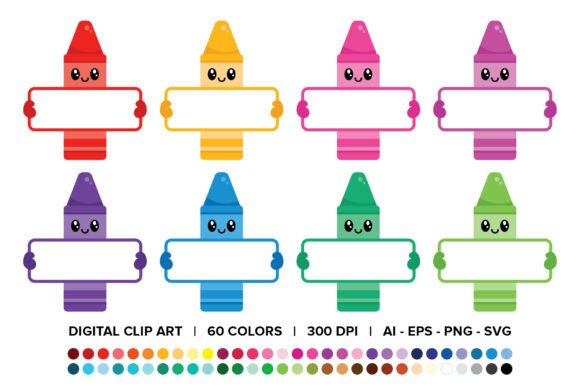 Cute Crayons Holding Blank Signs Clipart: Graphics & Illustrations
