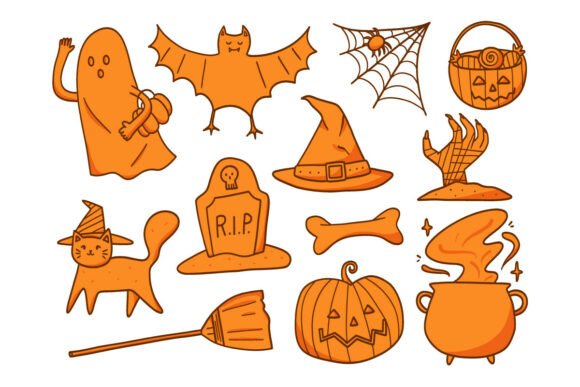 Cute Halloween Doodle Elements Set Pack: Graphics & Illustrations