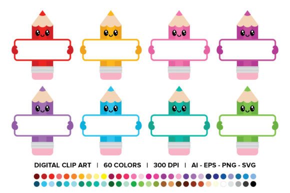 Cute Pencils Holding Blank Signs Clipart: Graphics & Illustrations