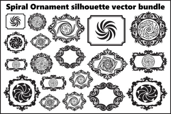 Elegant Spiral Ornament Silhouette Frame Graphics & Illustrations