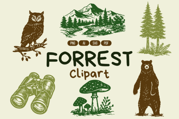 Forest Adventure Hand-Draw Clipart: Graphics & Illustrations