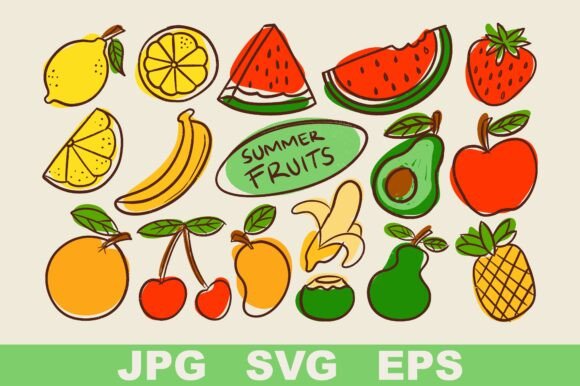 Hand Drawn Summer Fruit Element Set: Graphics & Illustrations