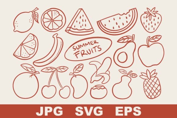 Hand Drawn Summer Fruit Line Art Set: Graphics & Illustrations