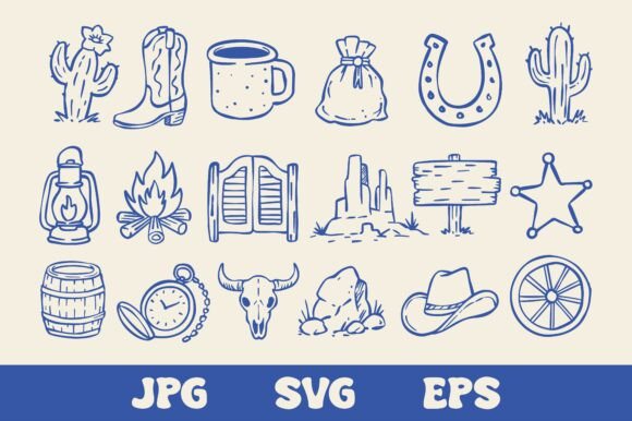 Hand Drawn Western Doodle Icon Set: Graphics & Illustrations