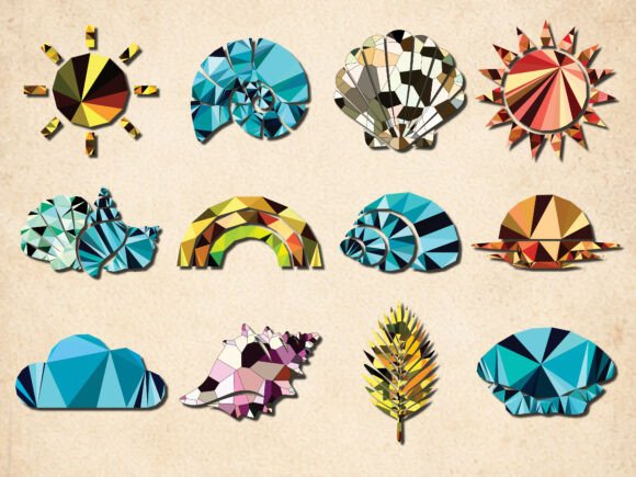 Low Poly Beach Summer Elements: Graphics & Illustrations