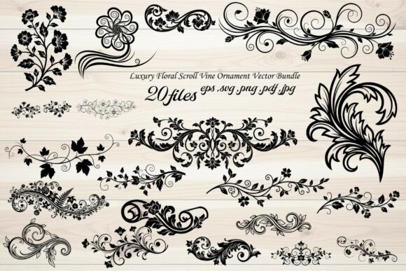 Luxury Floral Scroll Vine Ornament: Graphics & Illustrations