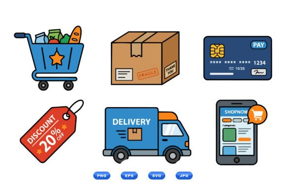 Online Shopping Icon Clipart Set: Graphics & Illustrations