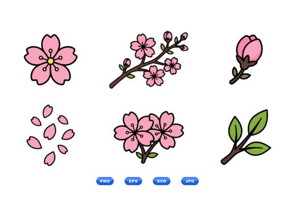 Pink Cherry Blossom Clipart Set