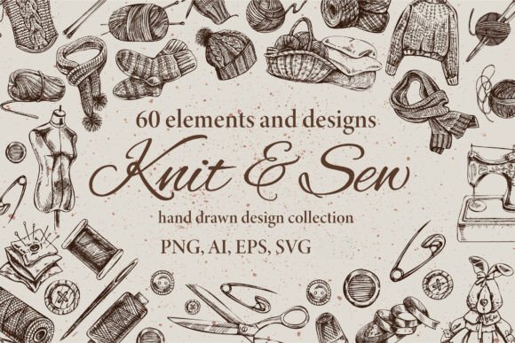 Sewing Knitting Clipart Bundle: Graphics & Illustrations