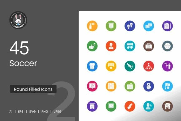 Soccer Flat Round Icons Graphics