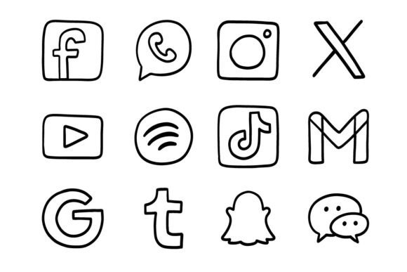 Social Media Icon Set Line Art Pack SVG: Graphics & Illustrations