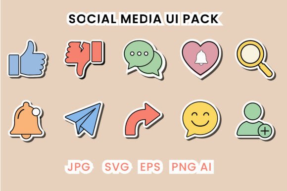 Social Media Interface Icon Sticker: Graphics & Illustrations for Sellers
