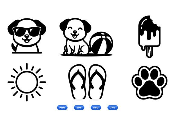 Summer Dog Icon Clipart Pack: Graphics & Illustrations