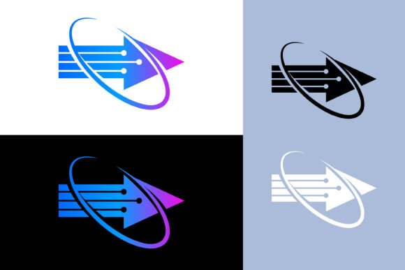 Technology Logo with Arrow and Network