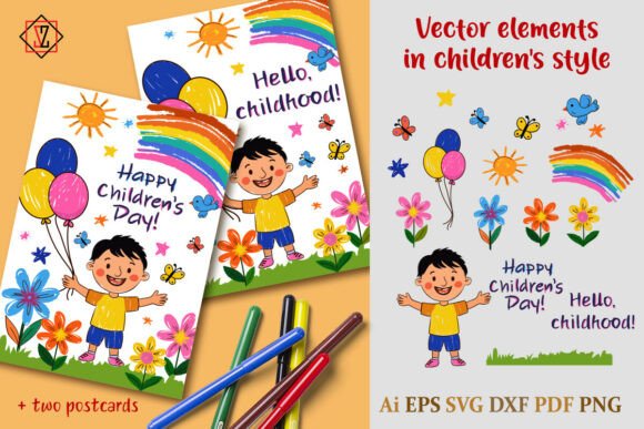 Vector Cliparts in Children’s Style: Graphics & Illustrations